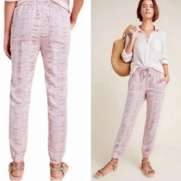 ANTHROPOLOGIE Orana Monogram Lounge Joggers Pants Cherry Blossom Pink Size L - Picture 9 of 10